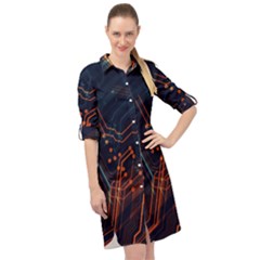 Abstract Colorful Circuit Long Sleeve Mini Shirt Dress by Bakwanart