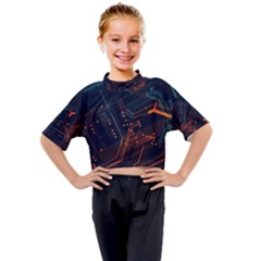 Abstract Colorful Circuit Kids Mock Neck Tee