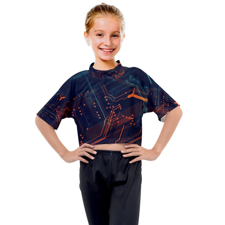 Abstract Colorful Circuit Kids Mock Neck Tee