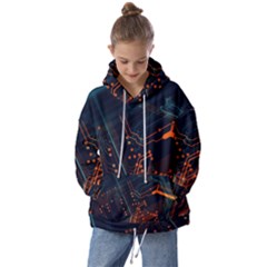 Abstract Colorful Circuit Kids  Oversized Hoodie by Bakwanart