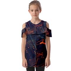 Abstract Colorful Circuit Fold Over Open Sleeve Top by Bakwanart