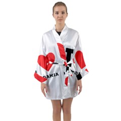 I Love Macadamia Long Sleeve Satin Kimono by ilovewhateva