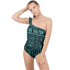 Tardis Doctor Who Technology Number Communication Frilly One Shoulder Swimsuit by Bakwanart