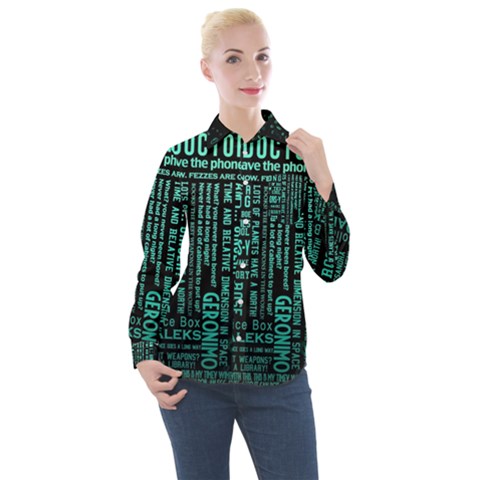 Tardis Doctor Who Technology Number Communication Women s Long Sleeve Pocket Shirt by Bakwanart