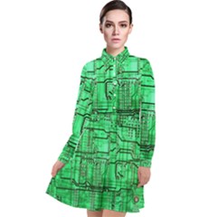 Green Circuit Board Computer Long Sleeve Chiffon Shirt Dress by Bakwanart