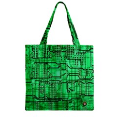 Green Circuit Board Computer Zipper Grocery Tote Bag by Bakwanart