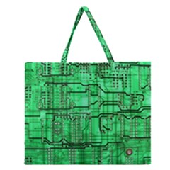 Green Circuit Board Computer Zipper Large Tote Bag by Bakwanart