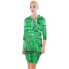 Green Circuit Board Computer Quarter Sleeve Hood Bodycon Dress by Bakwanart