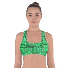 Green Circuit Board Computer Cross Back Sports Bra by Bakwanart