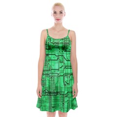 Green Circuit Board Computer Spaghetti Strap Velvet Dress