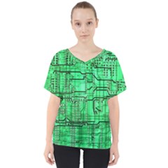 Green Circuit Board Computer V-neck Dolman Drape Top by Bakwanart