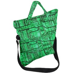 Green Circuit Board Computer Fold Over Handle Tote Bag by Bakwanart