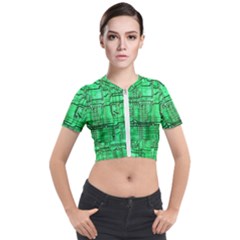 Green Circuit Board Computer Short Sleeve Cropped Jacket by Bakwanart