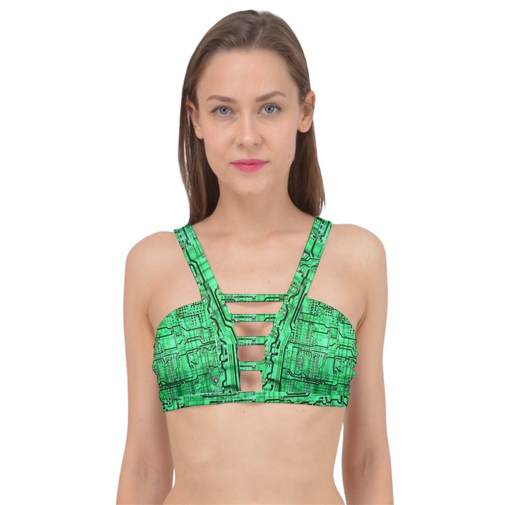 Green Circuit Board Computer Cage Up Bikini Top