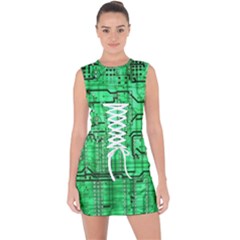 Green Circuit Board Computer Lace Up Front Bodycon Dress by Bakwanart