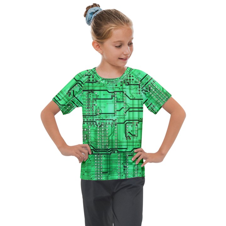 Green Circuit Board Computer Kids  Mesh Piece Tee