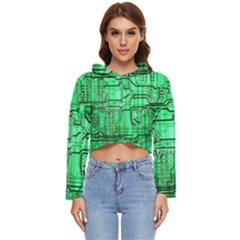 Green Circuit Board Computer Women s Lightweight Cropped Hoodie by Bakwanart