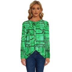 Green Circuit Board Computer Long Sleeve Crew Neck Pullover Top by Bakwanart