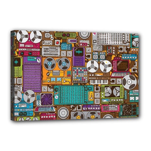 Pattern Design Art Techno Dj Music Retro Music Device Canvas 18  X 12  (stretched) by Bakwanart