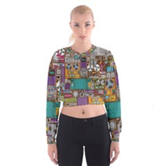 Pattern Design Art Techno Dj Music Retro Music Device Cropped Sweatshirt by Bakwanart