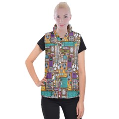 Pattern Design Art Techno Dj Music Retro Music Device Women s Button Up Vest