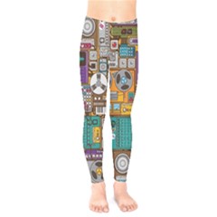 Pattern Design Art Techno Dj Music Retro Music Device Kids  Leggings