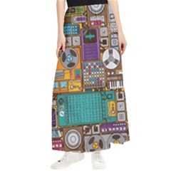 Pattern Design Art Techno Dj Music Retro Music Device Maxi Chiffon Skirt by Bakwanart