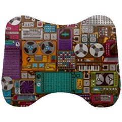 Pattern Design Art Techno Dj Music Retro Music Device Head Support Cushion by Bakwanart