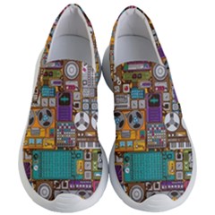 Pattern Design Art Techno Dj Music Retro Music Device Women s Lightweight Slip Ons by Bakwanart