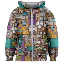 Pattern Design Art Techno Dj Music Retro Music Device Kids  Zipper Hoodie Without Drawstring by Bakwanart