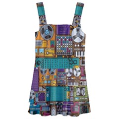 Pattern Design Art Techno Dj Music Retro Music Device Kids  Layered Skirt Swimsuit by Bakwanart