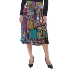 Pattern Design Art Techno Dj Music Retro Music Device Classic Velour Midi Skirt  by Bakwanart