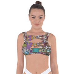 Pattern Design Art Techno Dj Music Retro Music Device Bandaged Up Bikini Top by Bakwanart