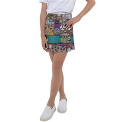 Pattern Design Art Techno Dj Music Retro Music Device Kids  Tennis Skirt by Bakwanart