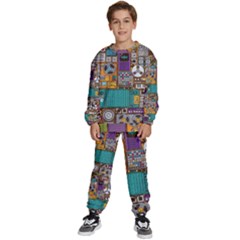 Pattern Design Art Techno Dj Music Retro Music Device Kids  Sweatshirt Set