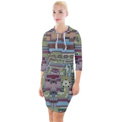 Arcade Game Retro Pattern Quarter Sleeve Hood Bodycon Dress by Bakwanart