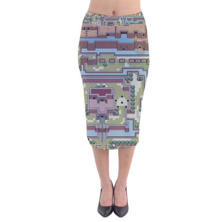 Arcade Game Retro Pattern Velvet Midi Pencil Skirt