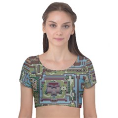 Arcade Game Retro Pattern Velvet Short Sleeve Crop Top  by Bakwanart