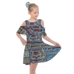 Arcade Game Retro Pattern Kids  Shoulder Cutout Chiffon Dress by Bakwanart