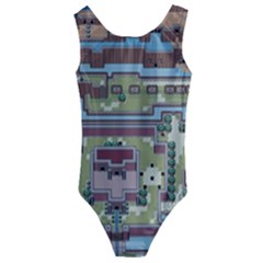 Arcade Game Retro Pattern Kids  Cut-out Back One Piece Swimsuit by Bakwanart