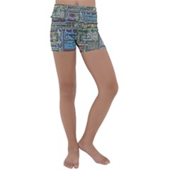 Arcade Game Retro Pattern Kids  Lightweight Velour Yoga Shorts by Bakwanart