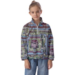 Arcade Game Retro Pattern Kids  Half Zip Hoodie by Bakwanart