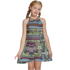 Arcade Game Retro Pattern Kids  Halter Collar Waist Tie Chiffon Dress by Bakwanart