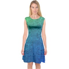 Blue And Green Circuit Board Wallpaper Circuit Board Sketch Capsleeve Midi Dress by Bakwanart