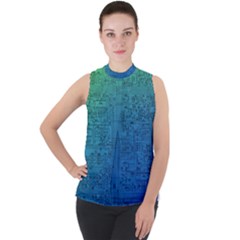 Blue And Green Circuit Board Wallpaper Circuit Board Sketch Mock Neck Chiffon Sleeveless Top by Bakwanart