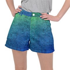 Blue And Green Circuit Board Wallpaper Circuit Board Sketch Women s Ripstop Shorts by Bakwanart