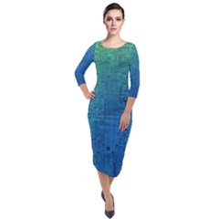 Blue And Green Circuit Board Wallpaper Circuit Board Sketch Quarter Sleeve Midi Velour Bodycon Dress by Bakwanart