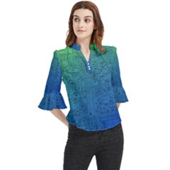 Blue And Green Circuit Board Wallpaper Circuit Board Sketch Loose Horn Sleeve Chiffon Blouse