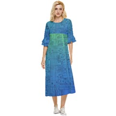 Blue And Green Circuit Board Wallpaper Circuit Board Sketch Double Cuff Midi Dress