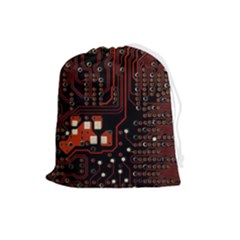 Red Computer Circuit Board Drawstring Pouch (large) by Bakwanart